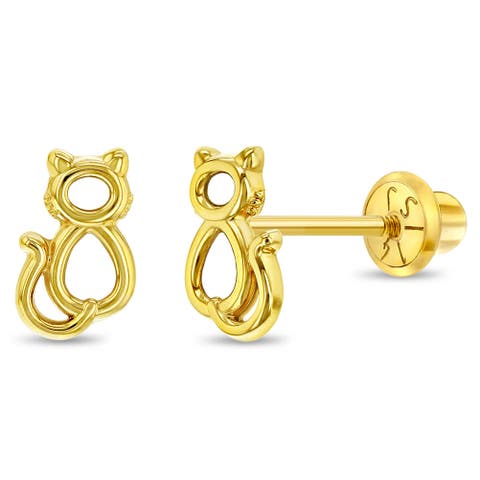14k Perched Kitty Cat Earrings