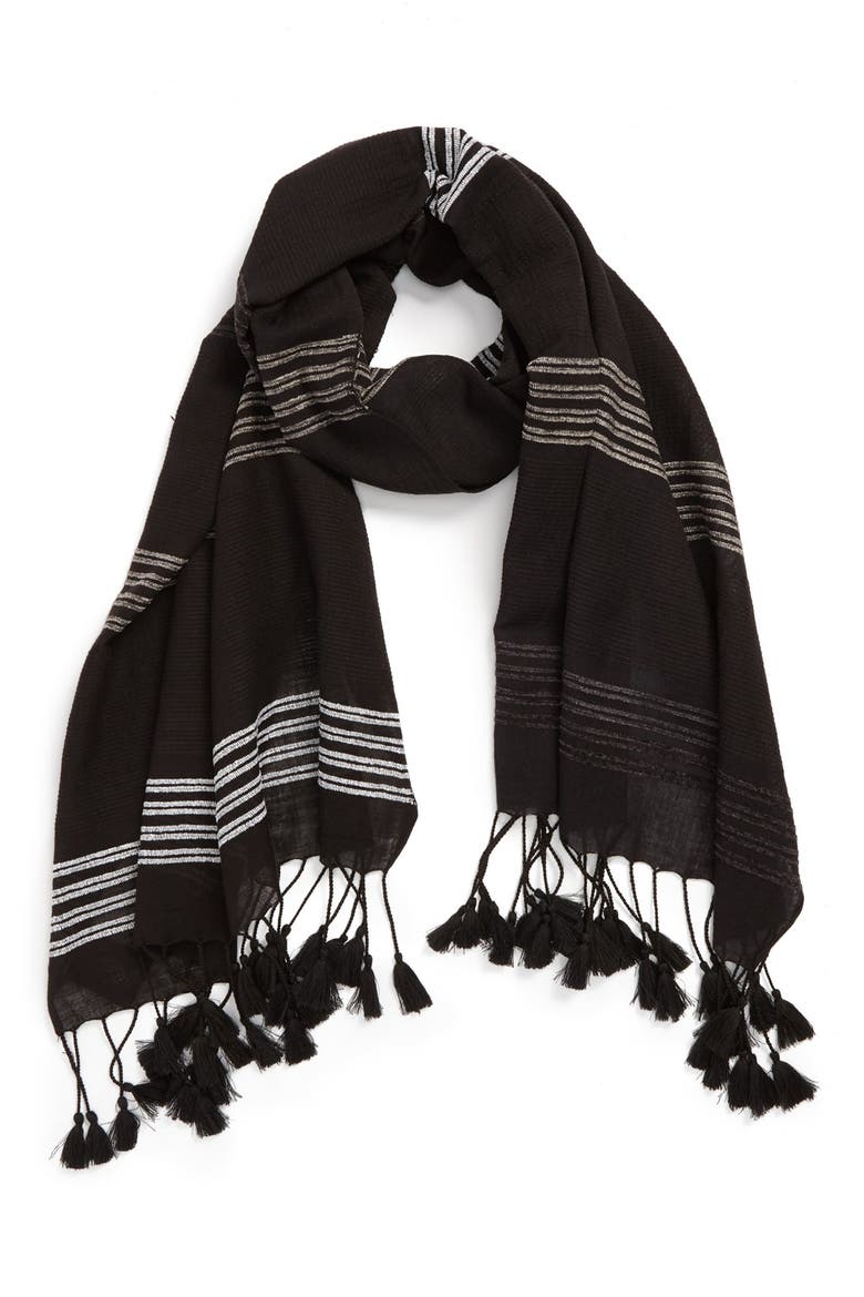 'Baha Stripe' Scarf, Main, color, BLACK