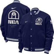 Nike Men's Nike Blue NBA All World Hoops Team 31 Trend Corduroy Full-Snap Bomber Jacket