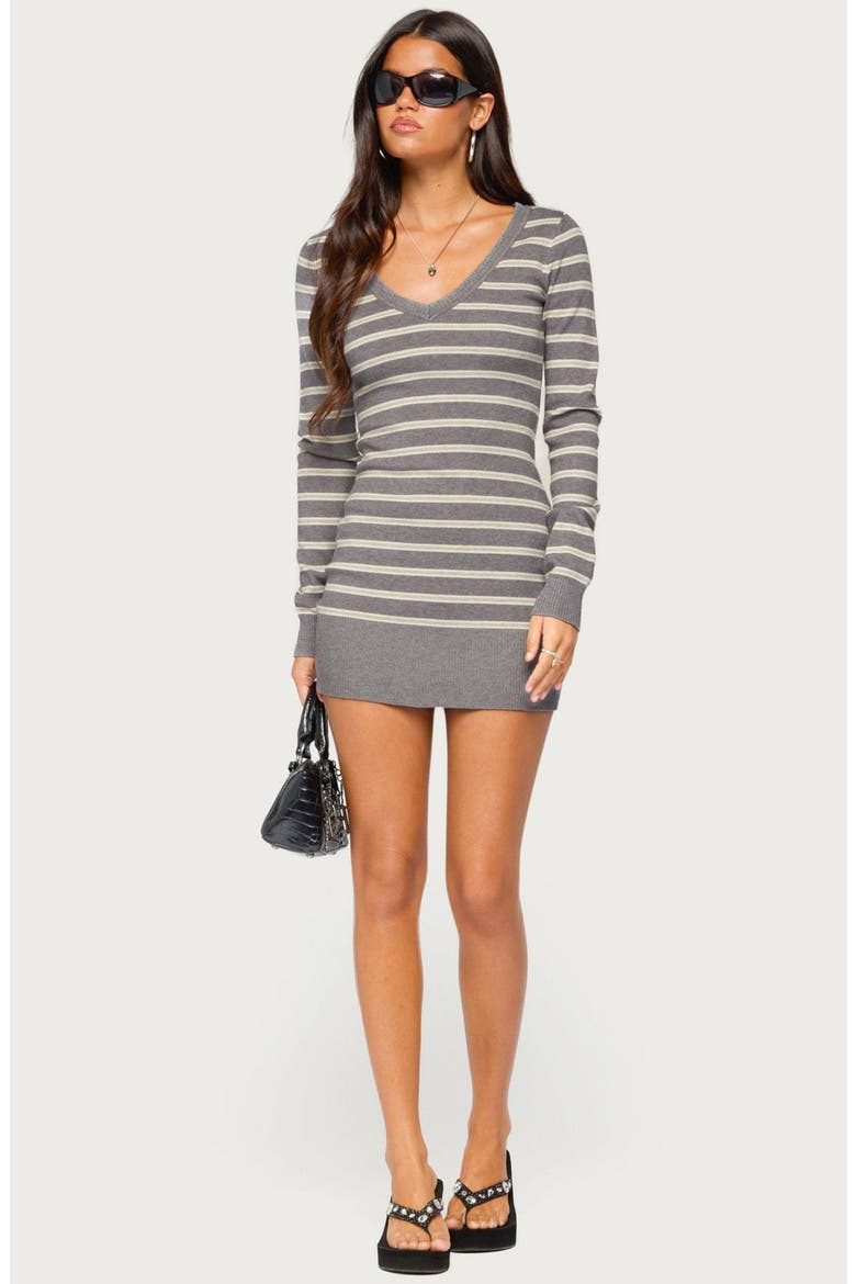 Kerla Striped Knit Long Sleeve Mini Dress, Alternate, color, GRAY-MELANGE
