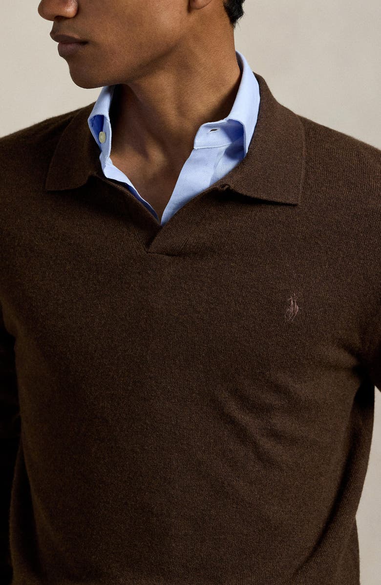 Polo Ralph Lauren Merino Wool Polo Sweater, Alternate, color, Cacao Brown Heather