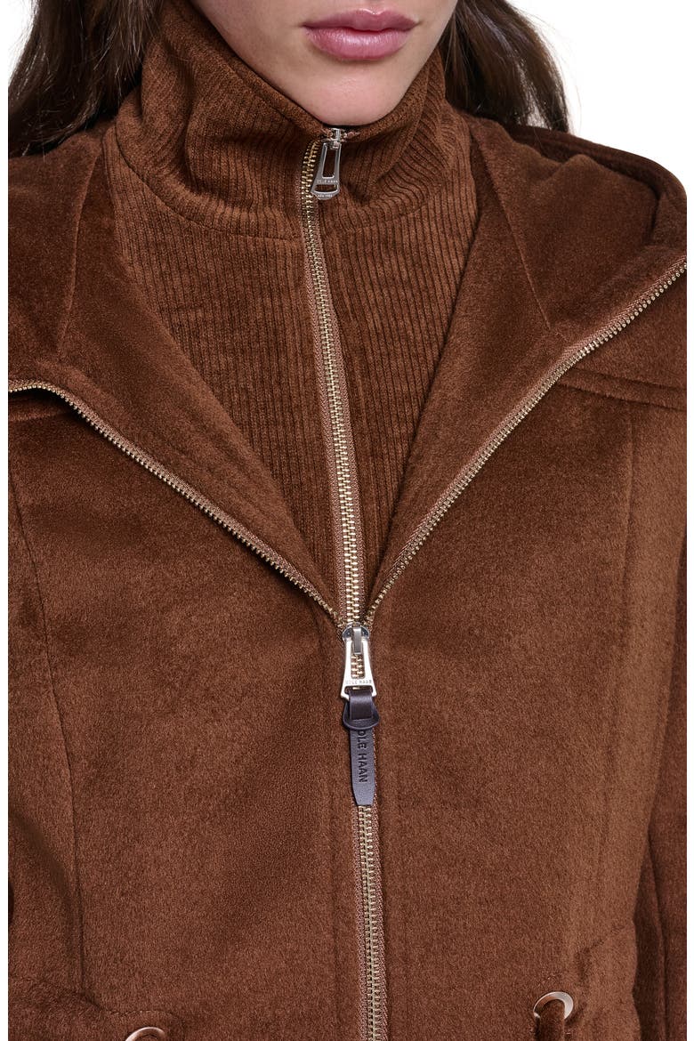 Hooded Wool Blend Zip Up Coat, Alternate, color, TOBACCO