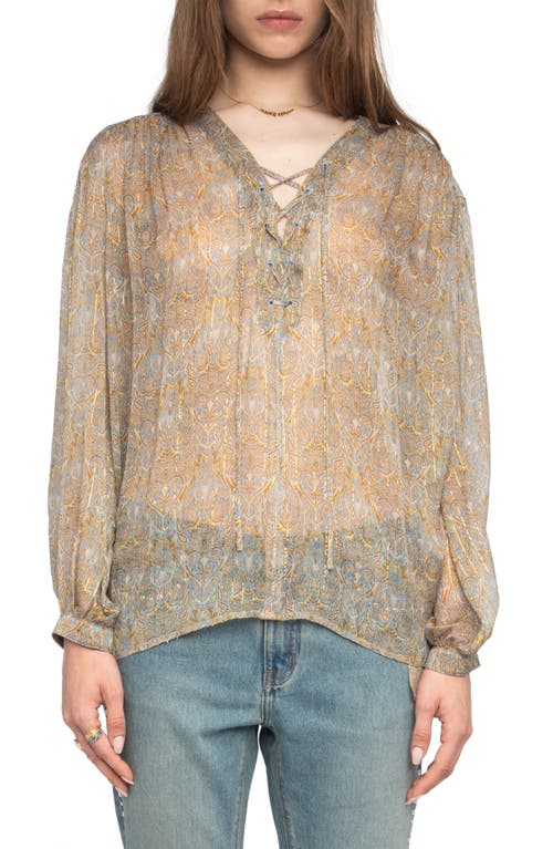 Zadig & Voltaire Womens Cloud Tamela Metallic-stripe Chiffon Blouse In Brown