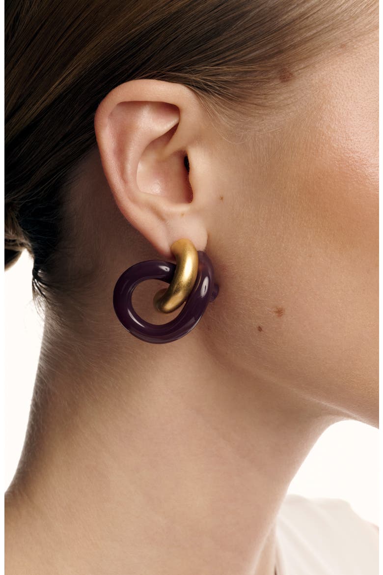 Pixie Polished Knot Earrings, Alternate, color, GOLD TONE / BURGUNDY