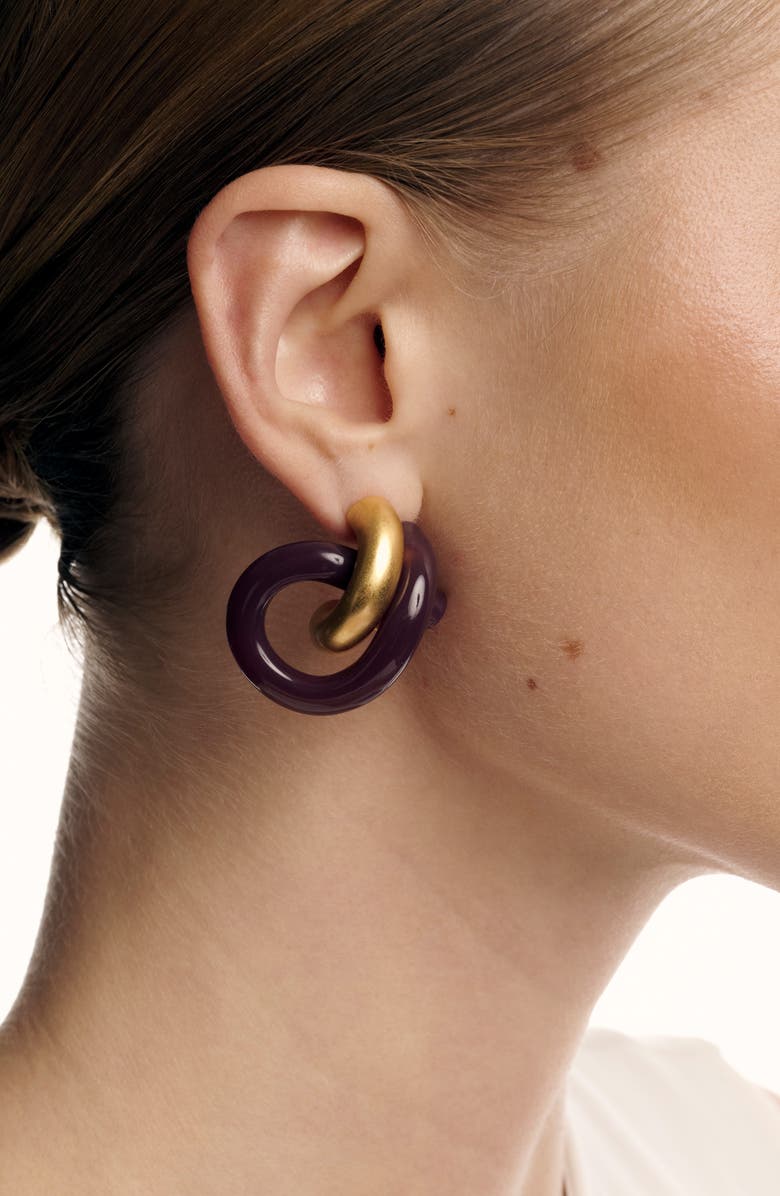 Reiss Pixie Polished Knot Earrings, Alternate, color, Gold Tone / Burgundy