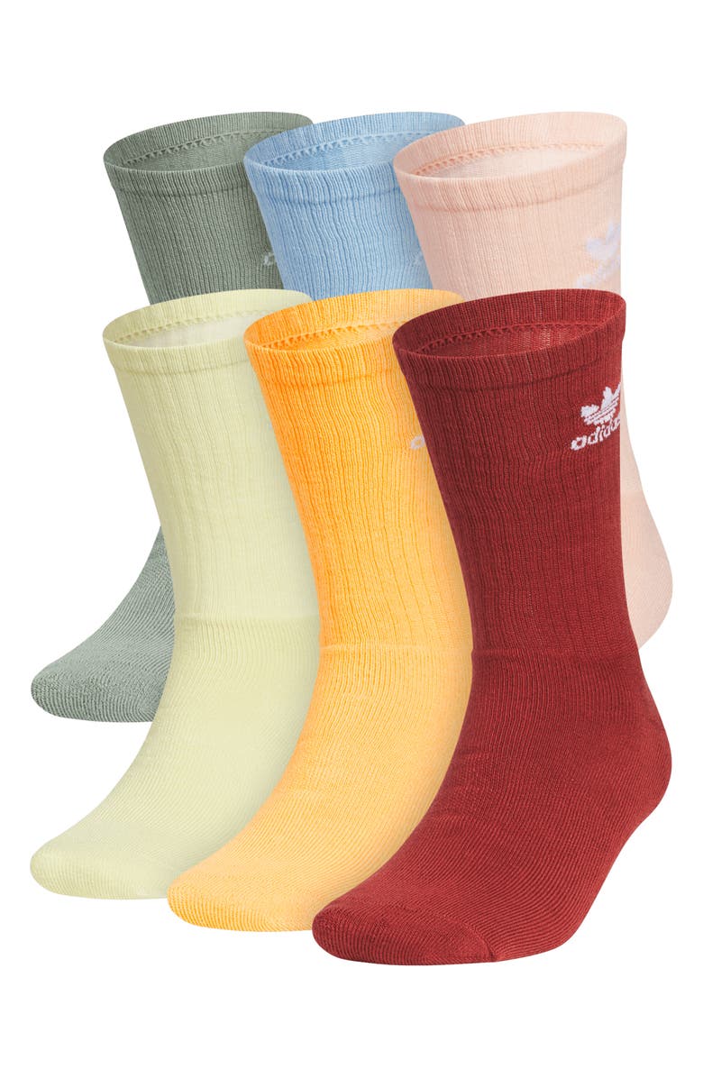 adidas Trefoil 6-Pack Crew Socks, Main, color, Silver Green/Yellow/Red