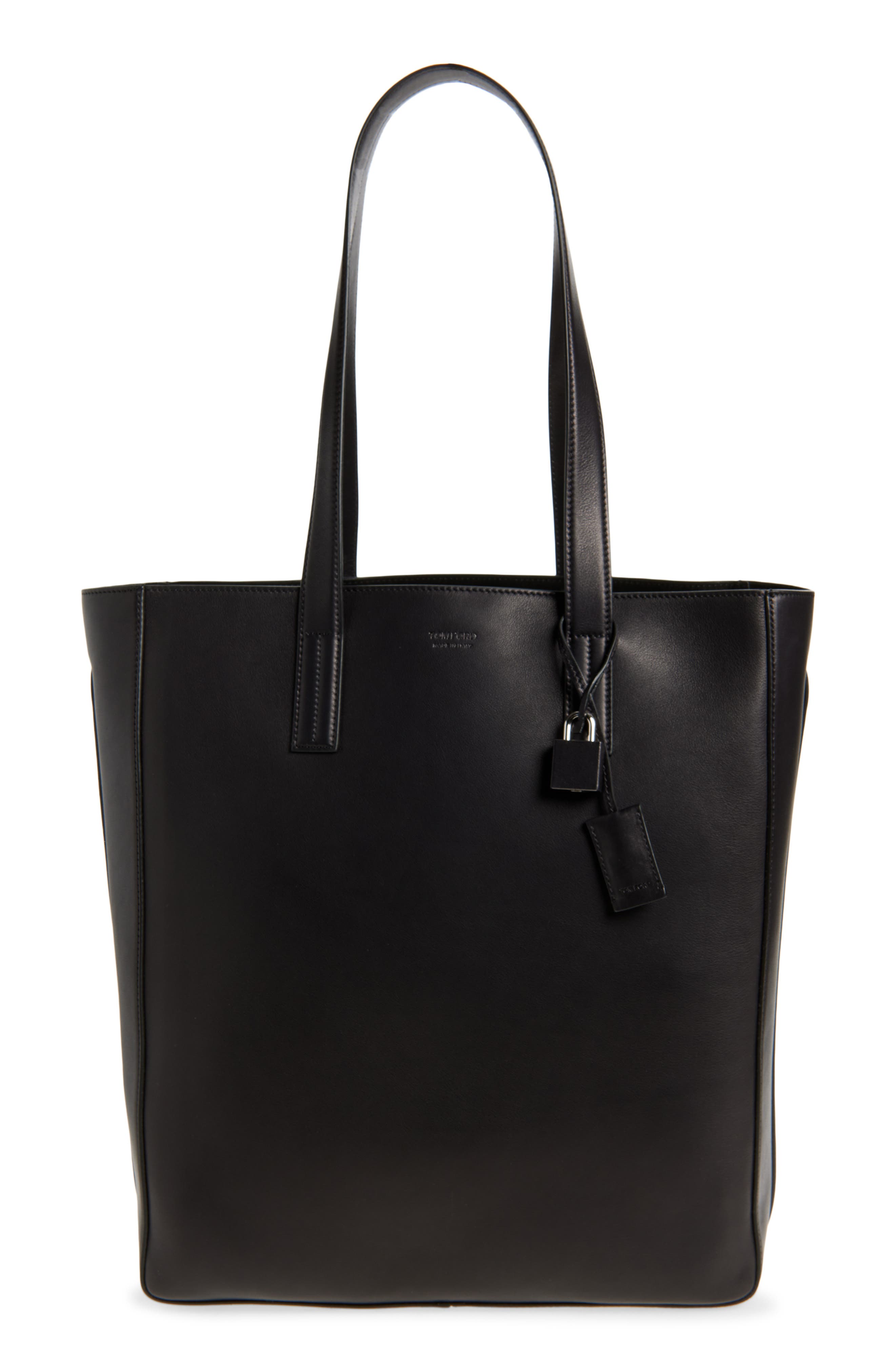 TOM FORD North/South Leather Tote, Main, color, 1N001 Black