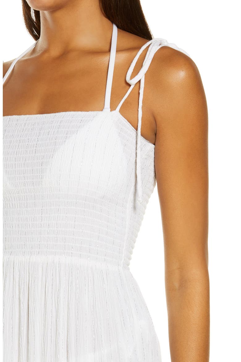 Smocked Tie Strap Tiered Cover-Up Dress, Alternate, color, WHITE