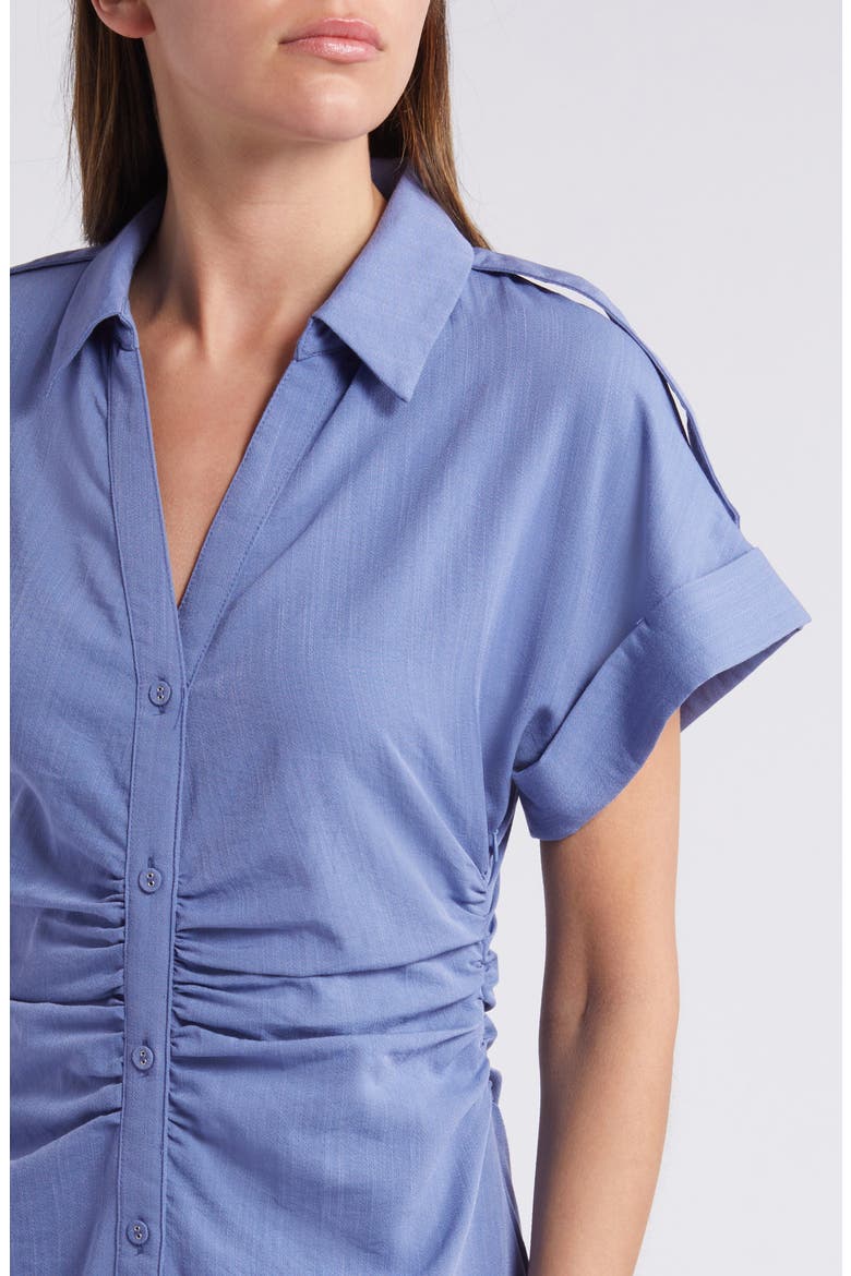 Ruched Spread Collar Midi Shirtdress, Alternate, color, BLUE