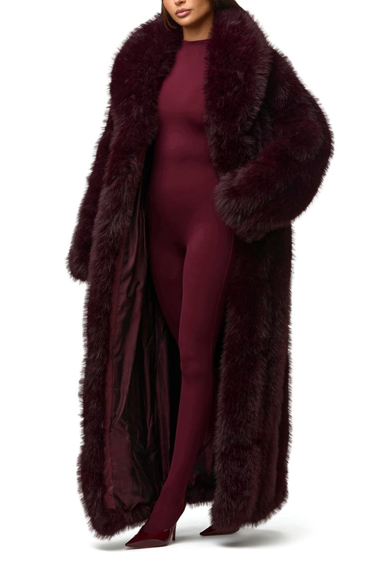 Pelted Faux Fur Coat, Alternate, color, BORDEAUX