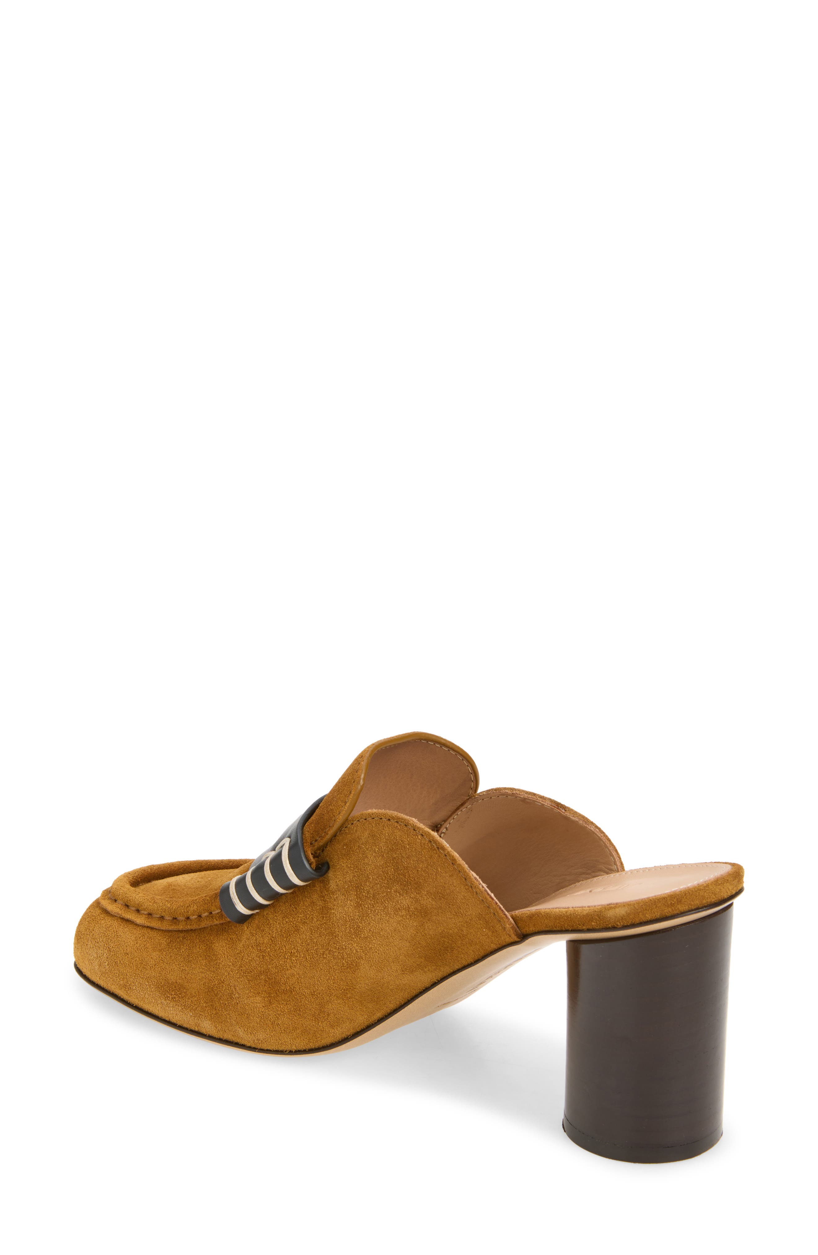 Suede Loafer Mule, Alternate, color, CARAMEL/ BLACK
