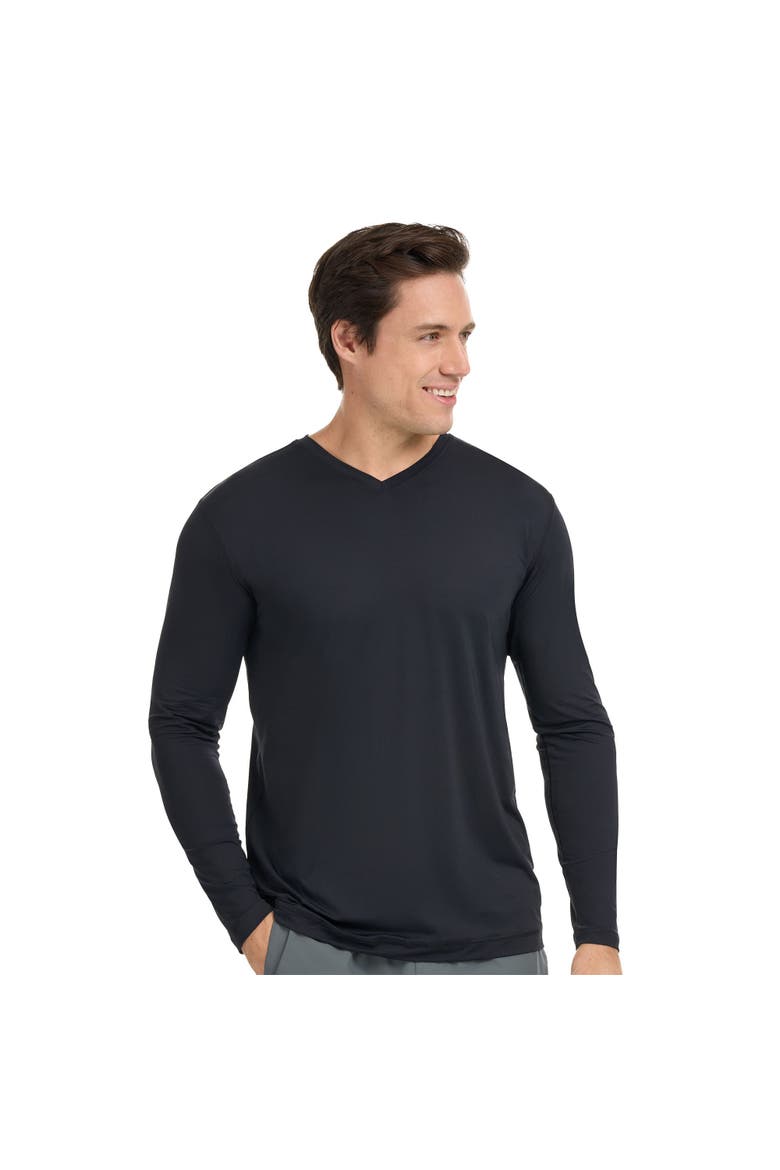 Men's Performance V-Neck Long Sleeve Shirt with Sun and UV Protection, Main, color, Black