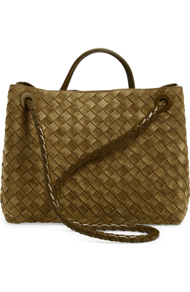 Bottega Veneta Medium Andiamo Intrecciato Suede Shoulder Bag, Alternate, color, Mud