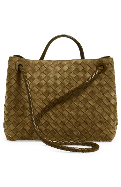 Bottega Veneta Medium Andiamo Intrecciato Suede Shoulder Bag In Brown