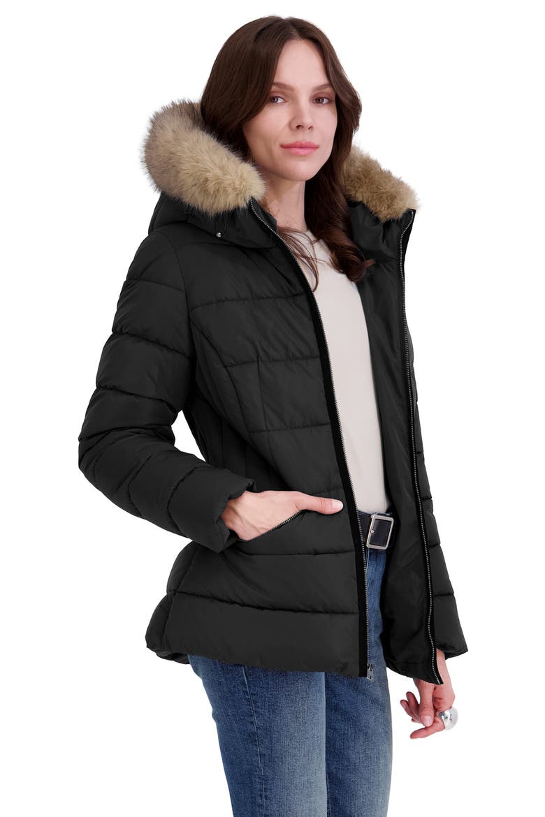 Nico Faux Fur Trim Water Resistant Puffer Coat, Alternate, color, BLK
