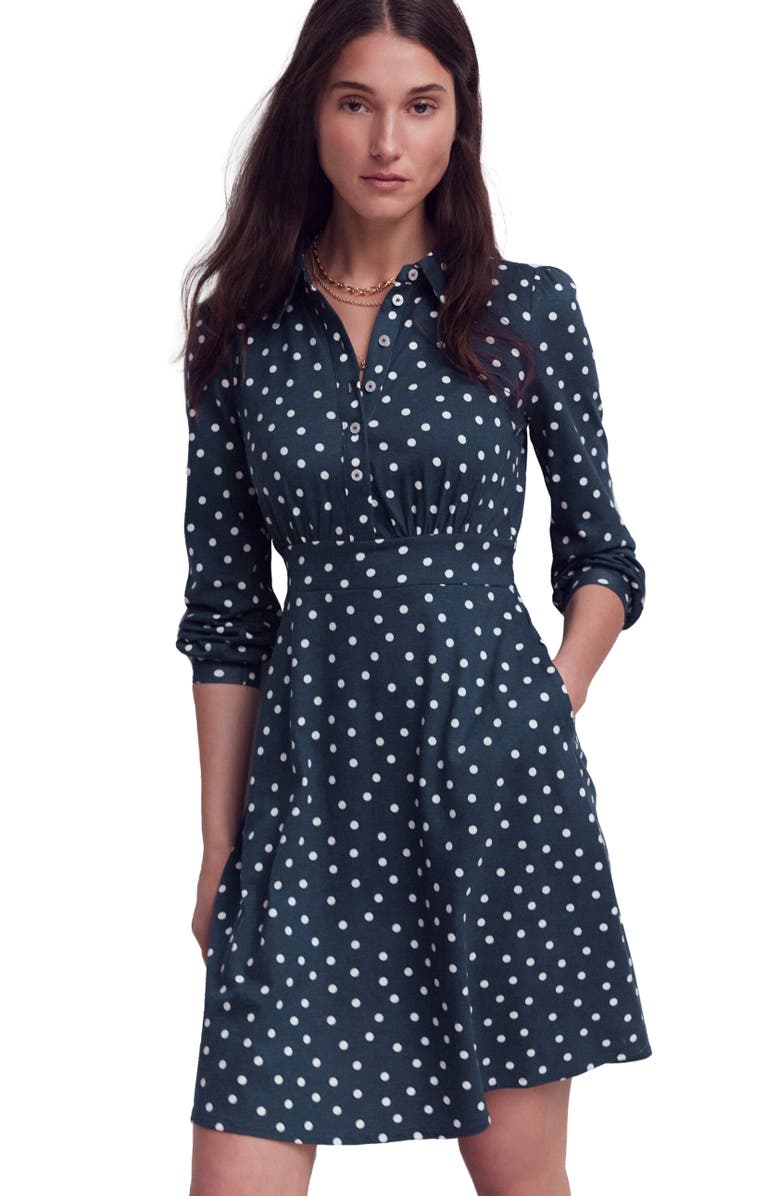 Boden Orla Jersey Shirtdress, Main, color, French Navy Spaced Painted Dot