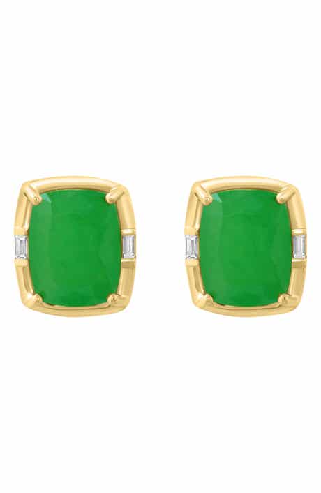 Diamond & Jade Stud Earrings