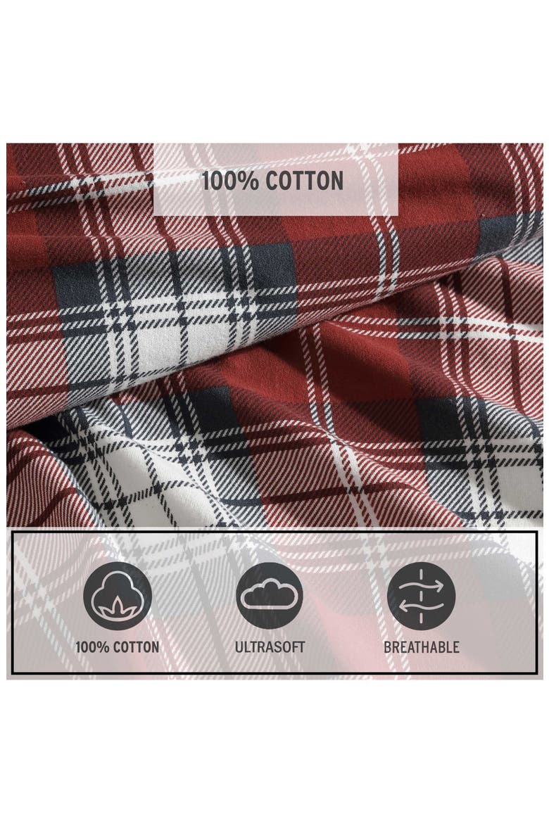 Heartland Plaid Print Flannel Sheet Set, Alternate, color, MEDIUM / DARK RED