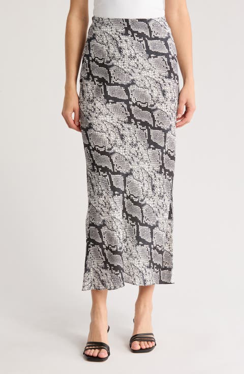 Snakeskin Print Silk Slip Skirt