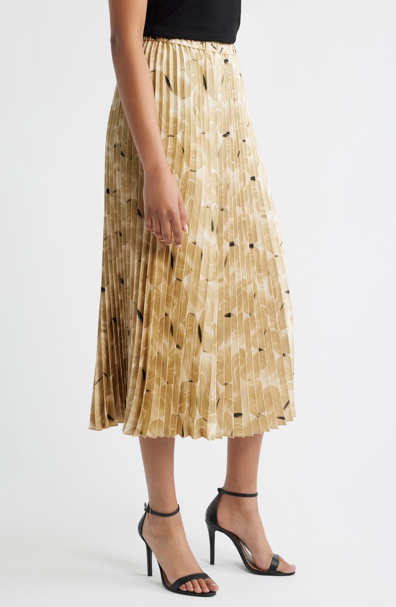 Anne Klein Pleated Pull-On Midi Skirt, Alternate, color, Safari Multi