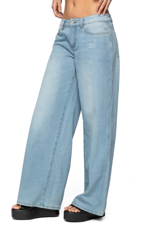 Edikted Ripley Ripped Low Rise Wide Leg Jeans In Blue