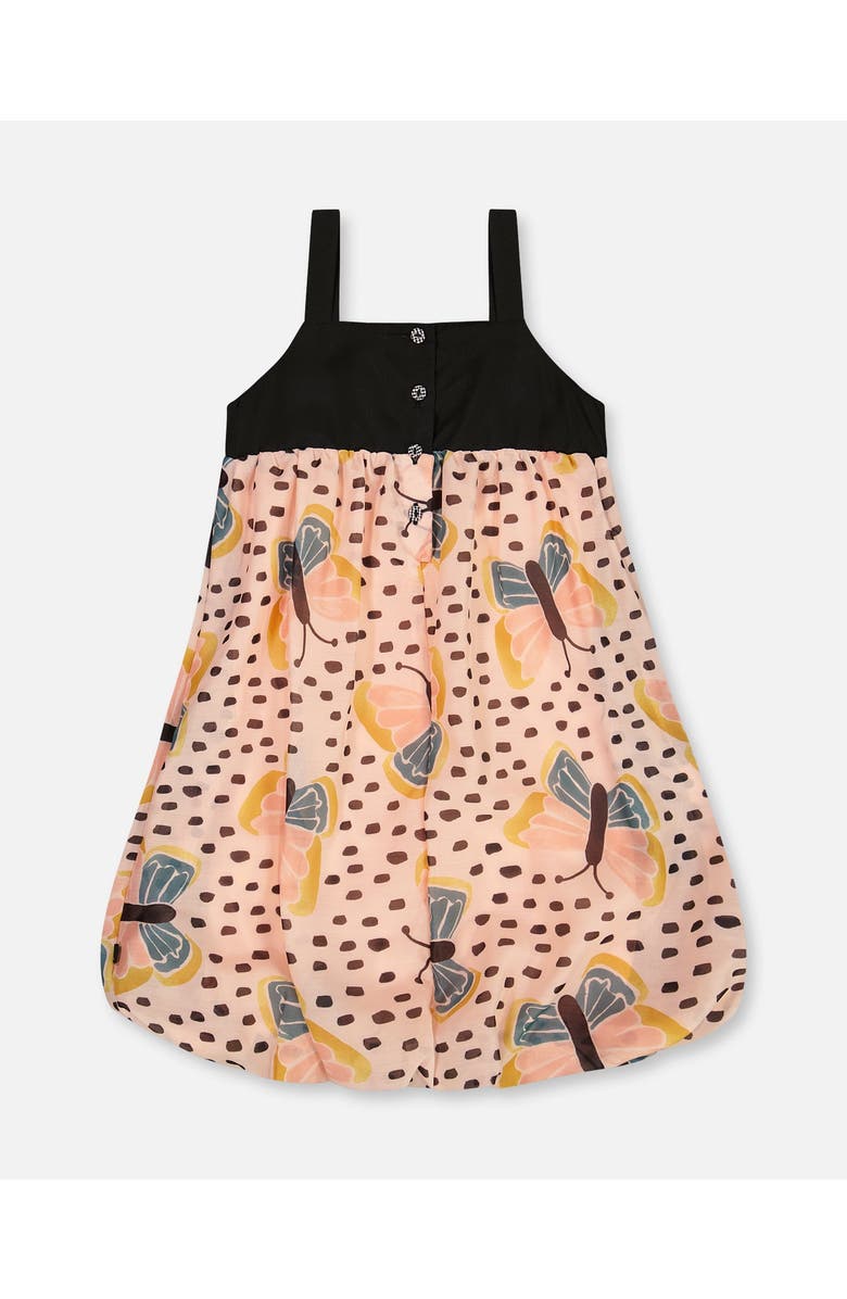 Deux par Deux Little Girl's Printed Bubble Dress Black And Pink Butterflies, Alternate, color, Black And Pink Butterflies