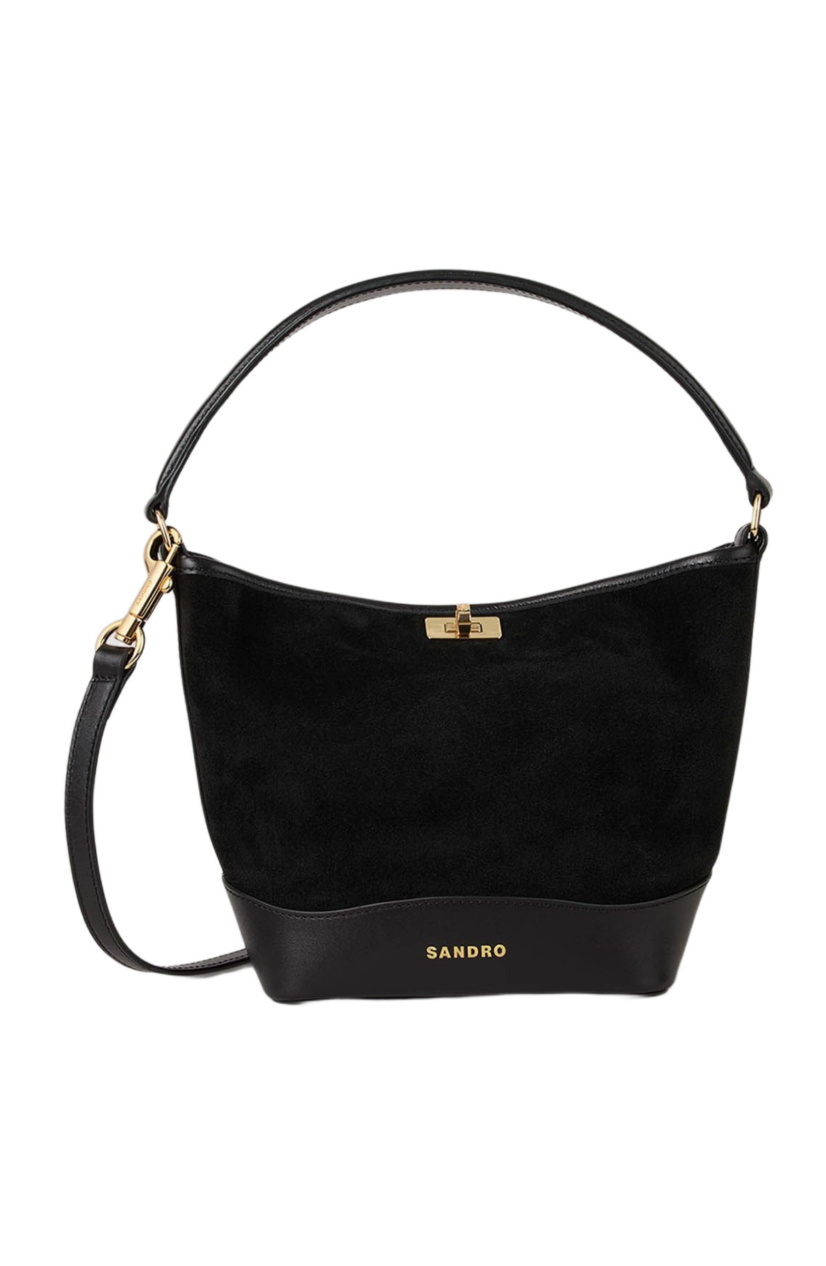 SANDRO Tangoso mini suede and leather bag, Main, color, Black