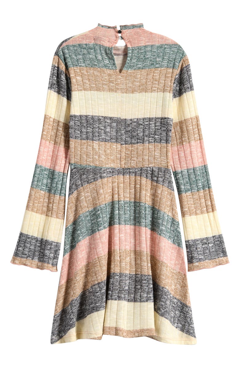 Love, Fire Kids' Stripe Long Sleeve Sweater Dress, Alternate, color, Green/ Pink Stripe