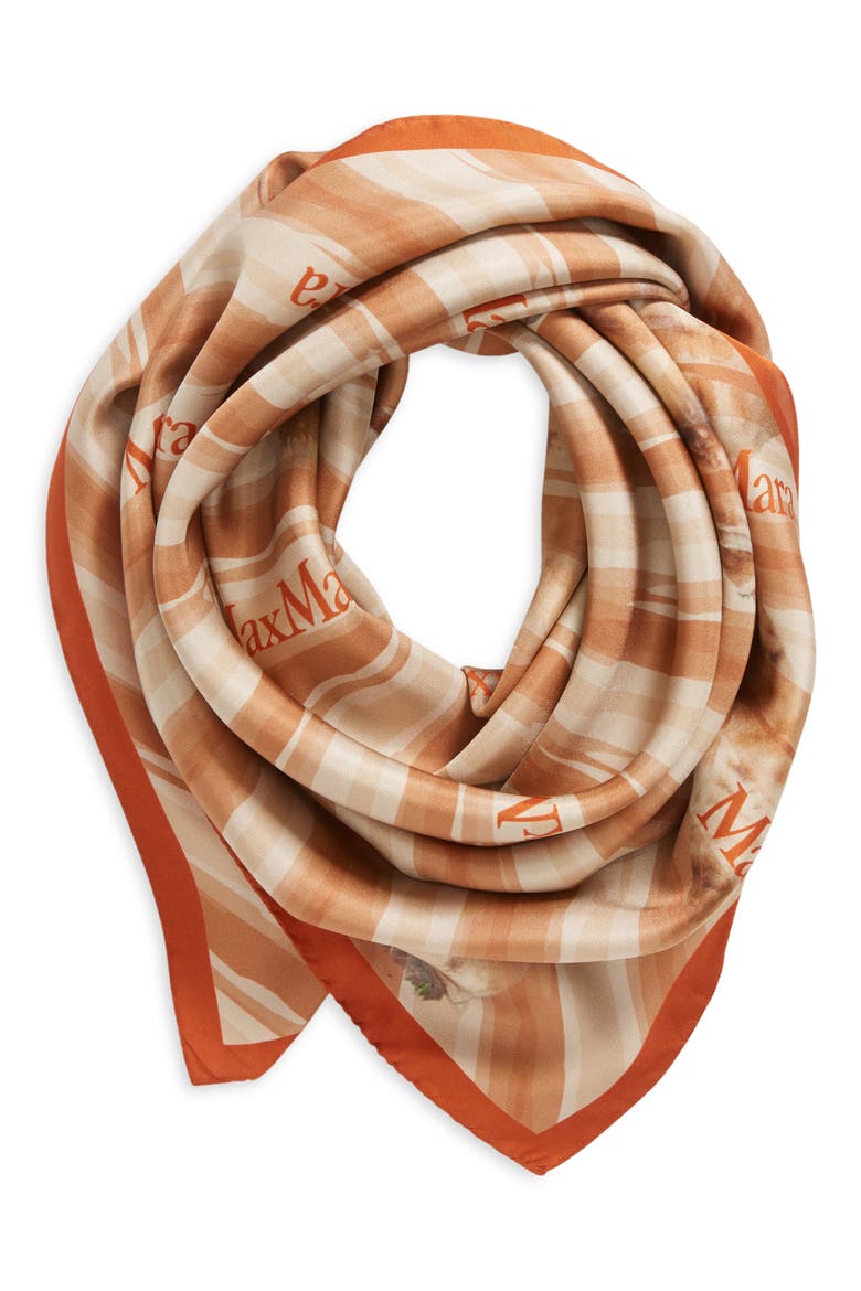 Print Silk Scarf, Alternate, color, RUST GIRAFFE