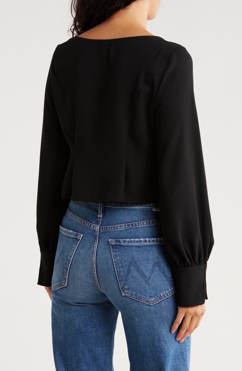 Leith Tie Front Crepe Long Sleeve Top, Alternate, color, Black
