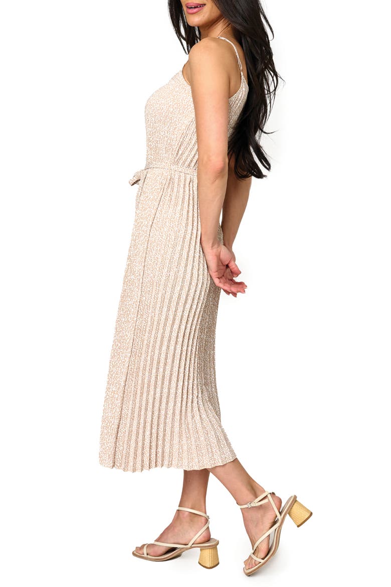 Pleated Midi Dress, Alternate, color, LATTE ANIMAL DOT