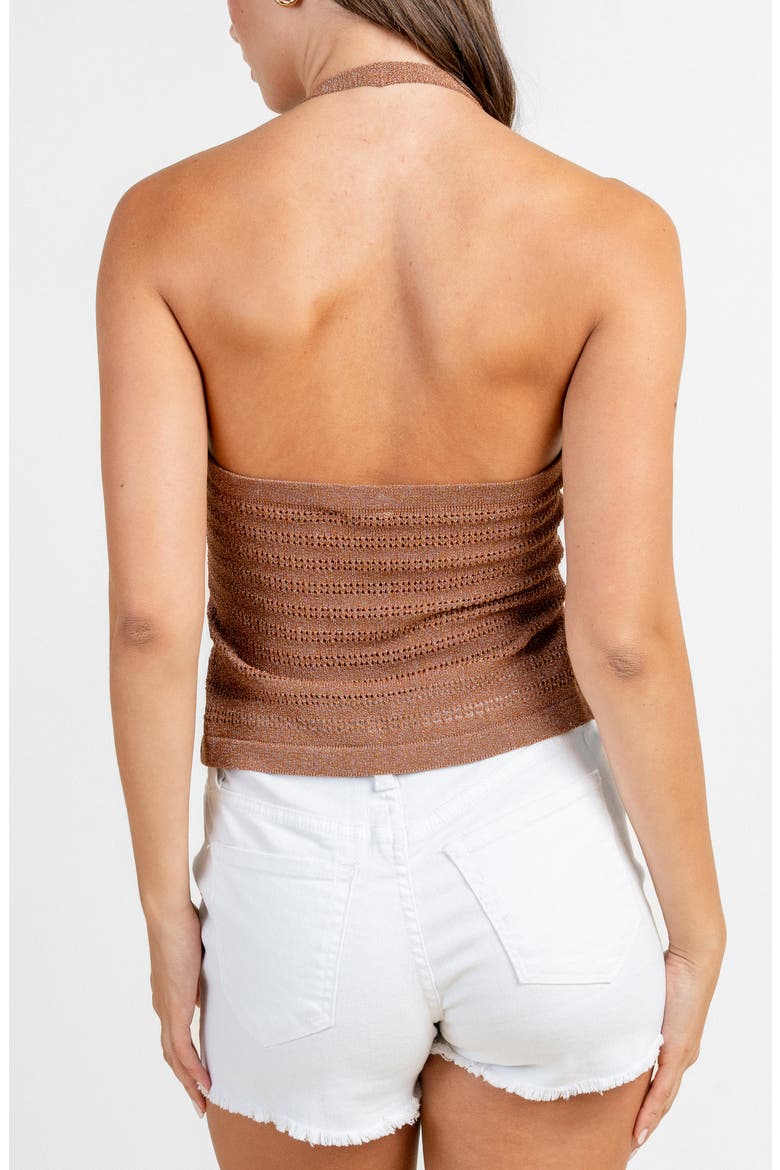 Pointelle Halter Metallic Sweater Top, Alternate, color, TOFFEE