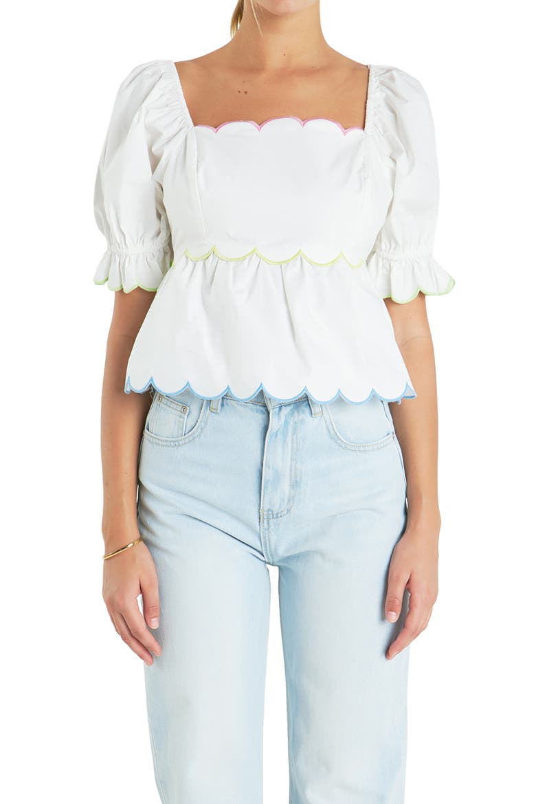 Scallop Cotton Peplum Top, Alternate, color, WHITE