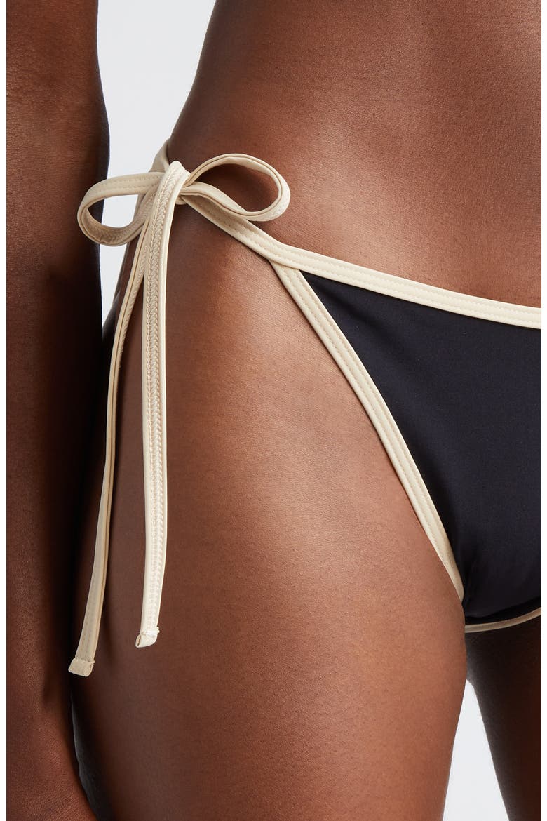 Stripe Edge Side Tie Bikini Bottoms, Alternate, color, BLACK