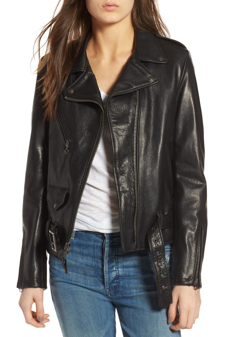 Lightweight Leather Jacket, Main, color, BLACK