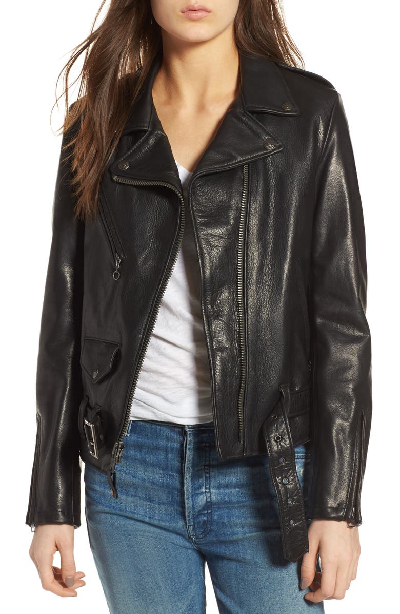 Schott NYC Lightweight Leather Jacket, Main, color, Black