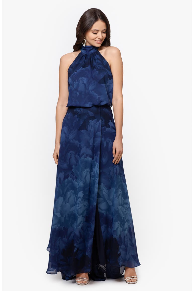 Tonal Floral Print Chiffon Gown, Alternate, color, NAVY/ BLUE