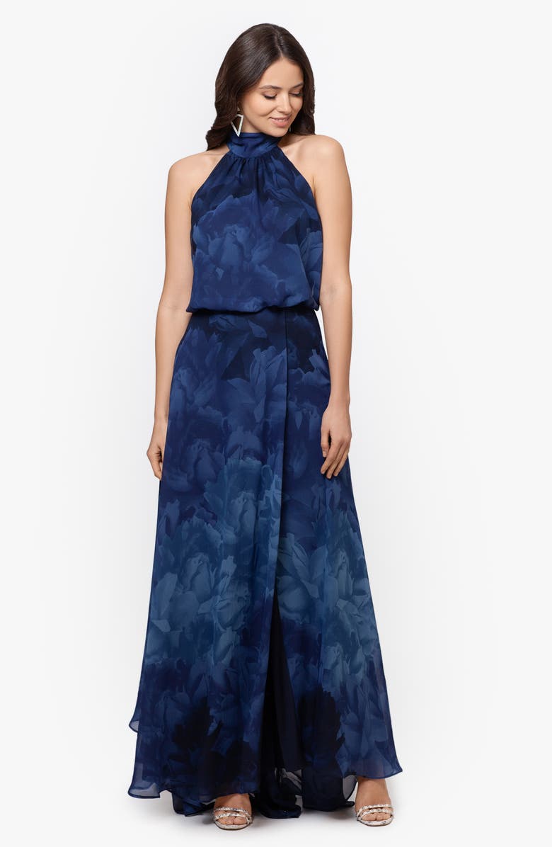 Betsy & Adam Tonal Floral Print Chiffon Gown, Alternate, color, 