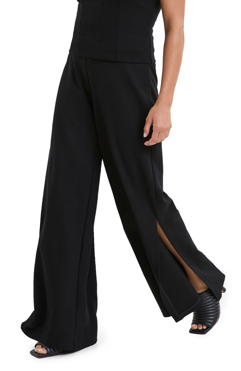 Marcella Lexington Side Slit Wide Leg Ponte Knit Pants, Alternate, color, Black