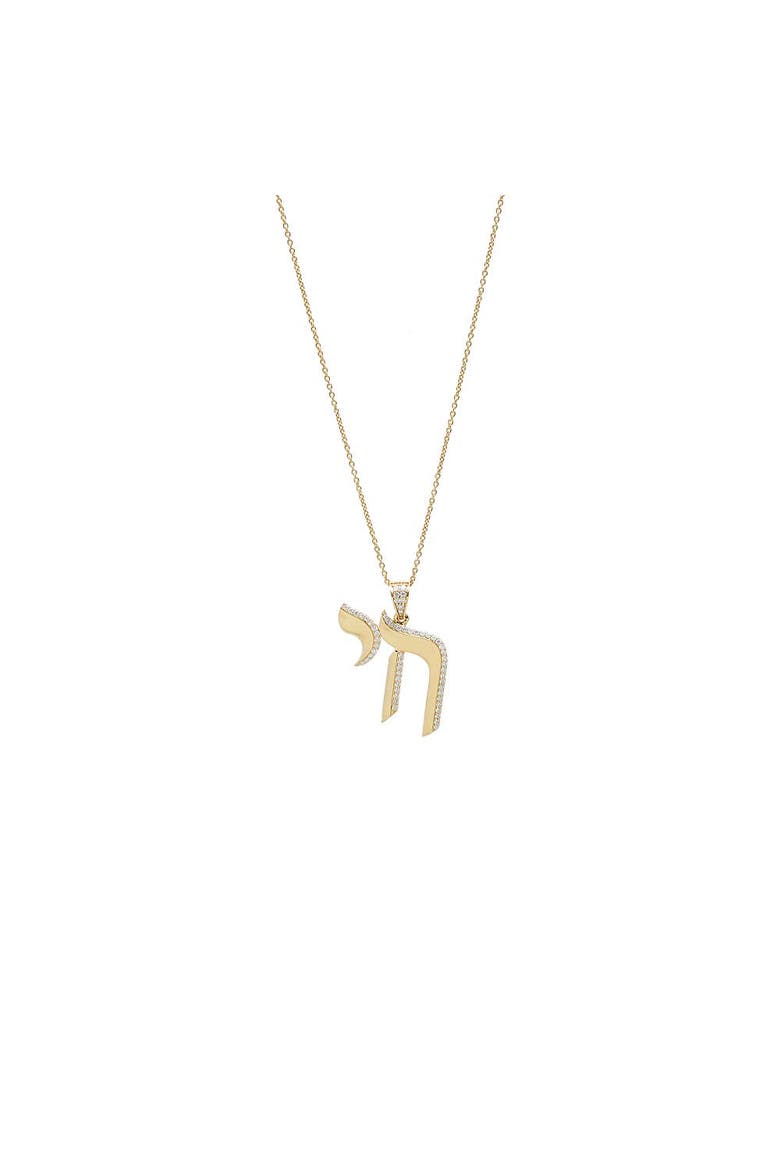 CZ Pave Shape Chai Charm Necklace, Main, color, Gold