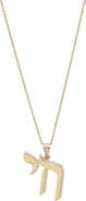 BY ADINA EDEN CZ Pave Shape Chai Charm Necklace