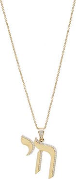 BY ADINA EDEN CZ Pave Shape Chai Charm Necklace