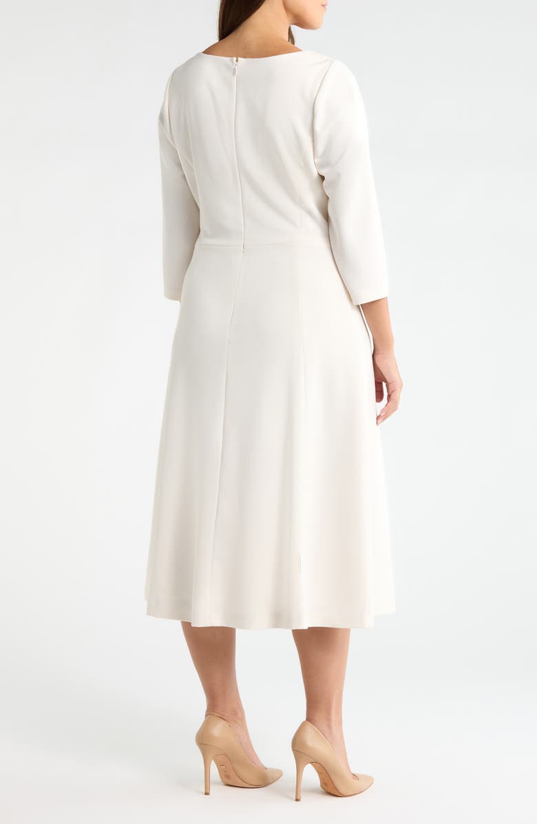 Anne Klein Shoulder Pin Asymmetric Long Sleeve Midi Dress, Alternate, color, White Dove