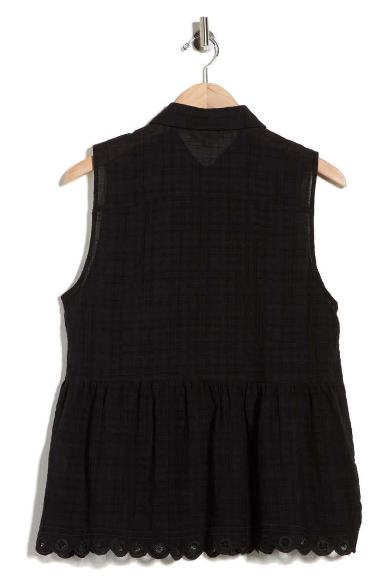 Sleeveless Button Front Eyelet Top, Alternate, color, BLACK