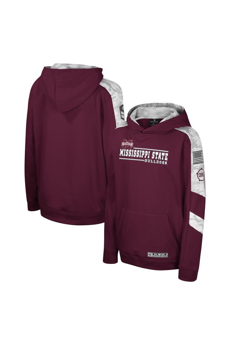 Youth Colosseum Maroon Mississippi State Bulldogs OHT Military Appreciation Cyclone Digital Camo Pullover Hoodie, Main, color, Maroon