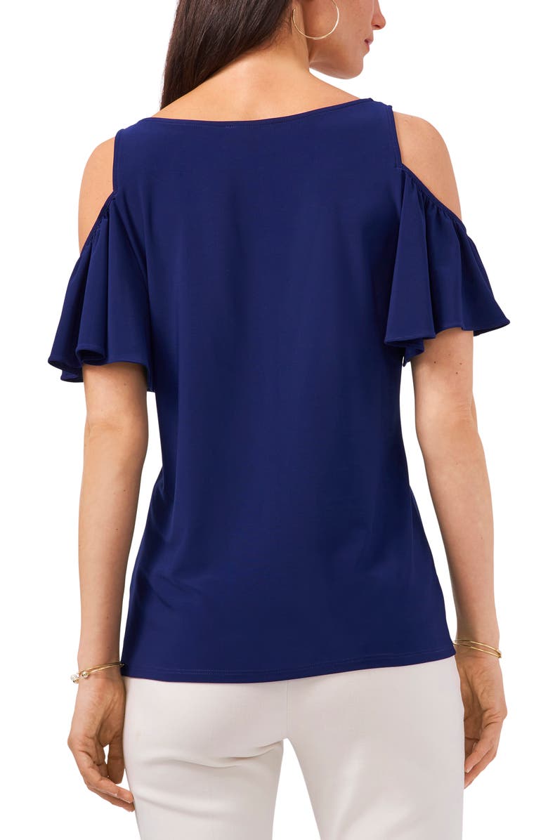 Chaus Ruffle Cold Shoulder Top, Alternate, color, Navy Blue