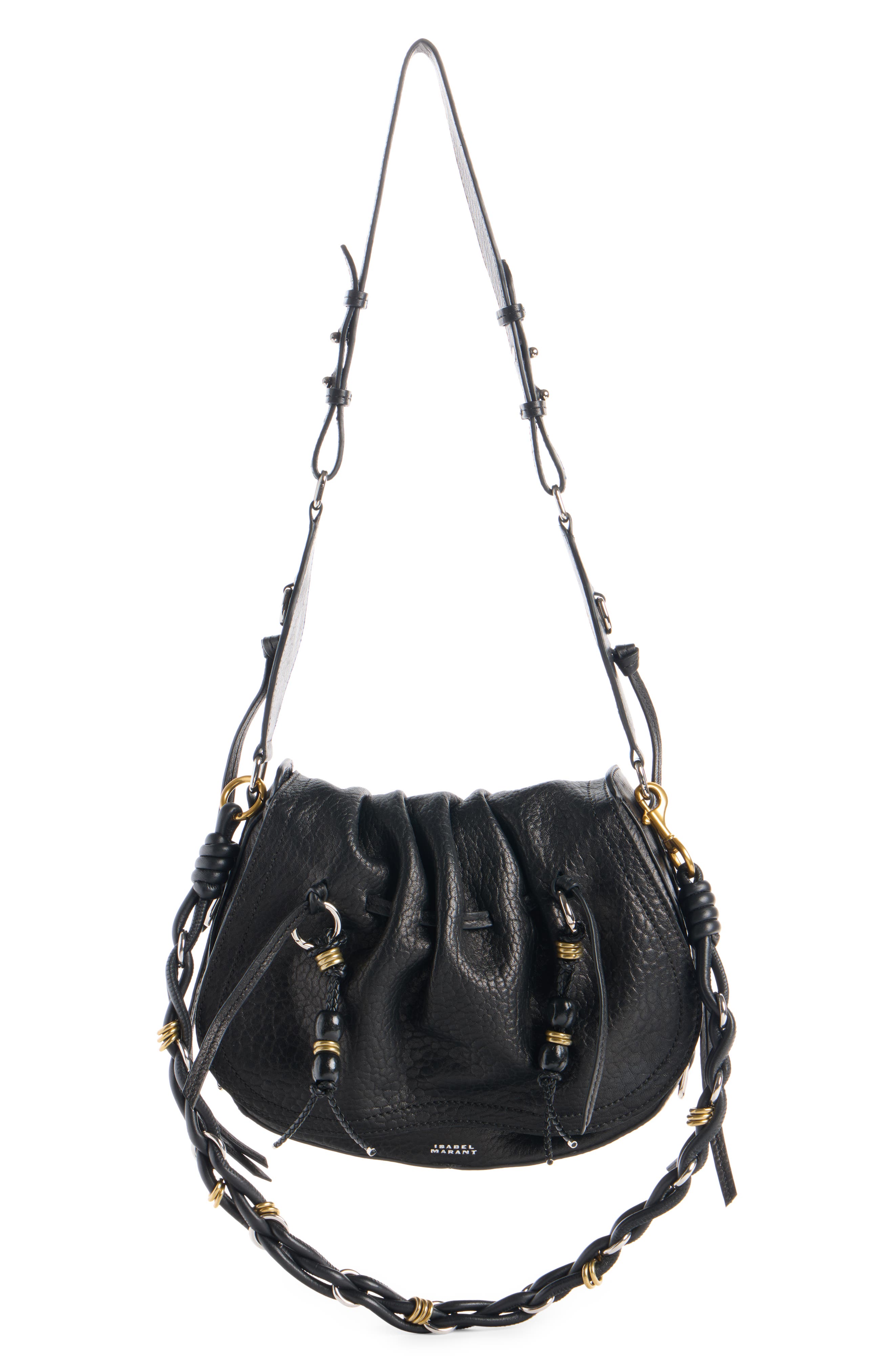 Isabel Marant Bolton Bubble Pebbled Leather Hobo Bag, Main, color, Black/ Silver