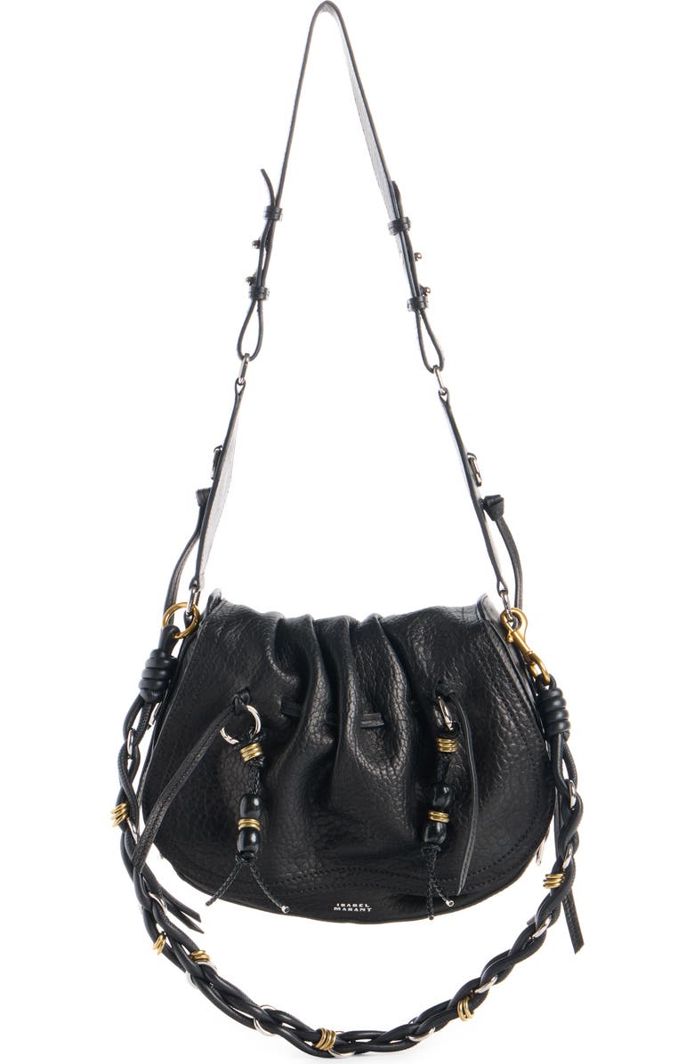 Isabel Marant Bolton Bubble Pebbled Leather Hobo Bag, Main, color, Black/ Silver