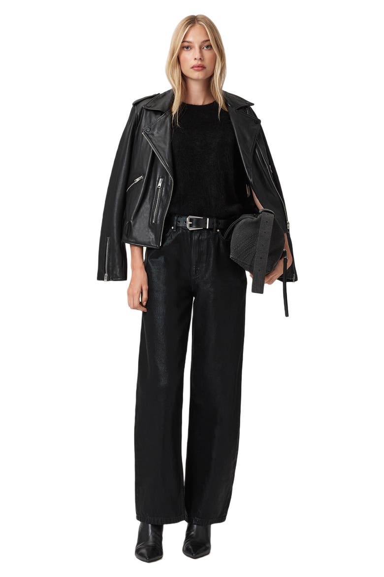 Daria Barrel Leg Jeans, Alternate, color, COATED BLACK