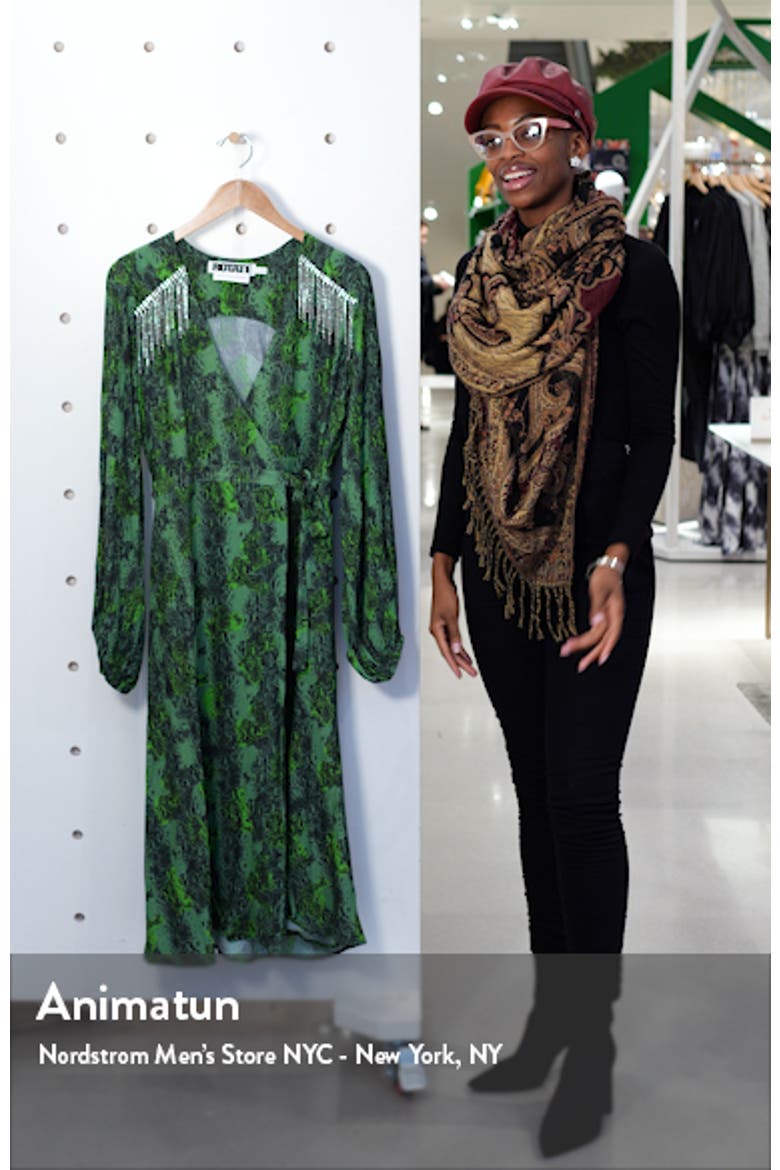 Kira Snake Print Crystal Fringe Long Sleeve Midi Dress video